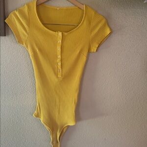 Yellow Ribbed Button-Up Bodysuit